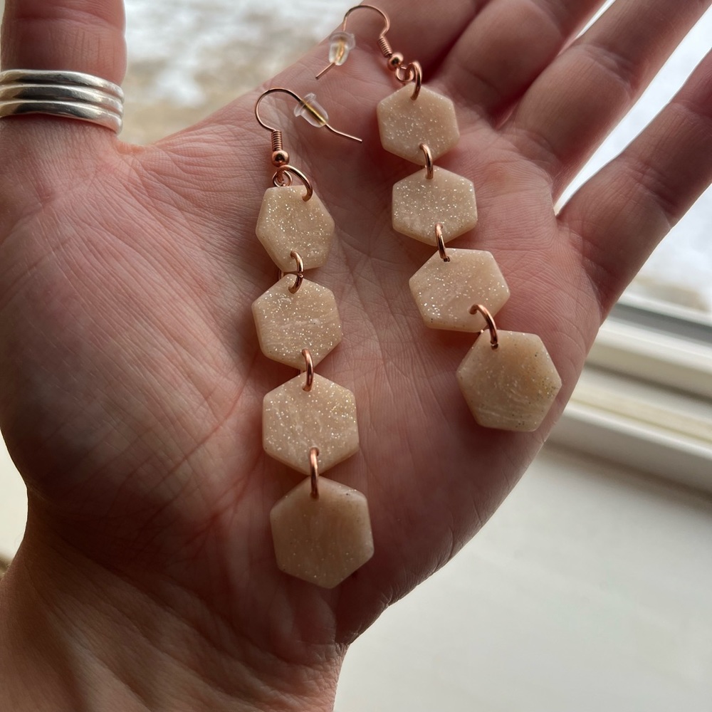 Rose Gold Sparkly Clay Earrings ✨